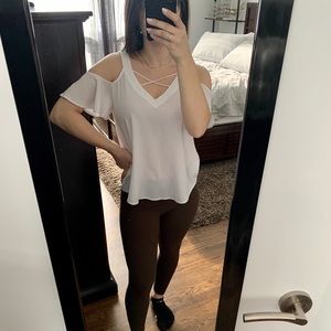 Cold-Shouldered White Flowy Top